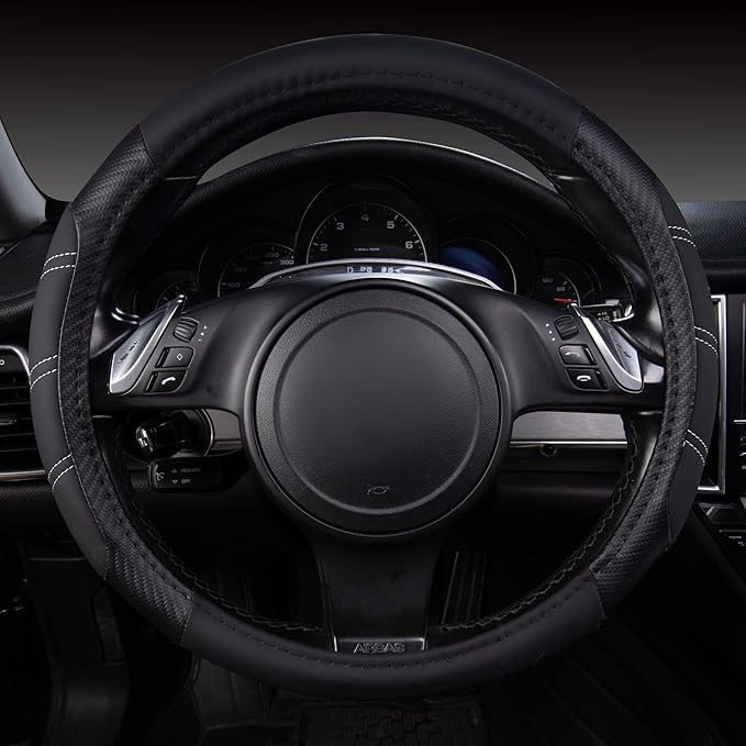 CAR PASS Line Rider Microfiber Leather Sporty 14.5-15 inch Steering Wheel Cover - Image 5