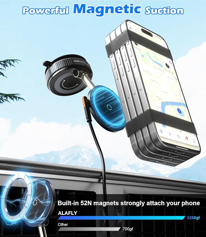 15W Wireless Charger Magnetic Car Phone Holder 360° Adjustable & Foldable Car - Image 6