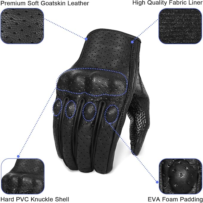 Updated Goatskin Leather Motorcycle Gloves Men Touchscreen Anti-Slip Motorbike - Image 2