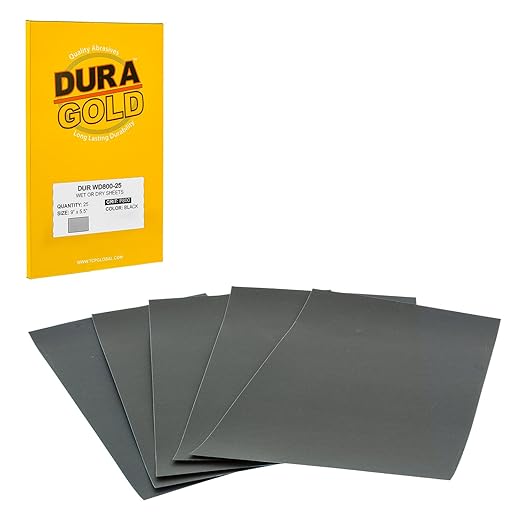 Dura-Gold Premium 800 Grit Wet or Dry Sandpaper Sheets, 5-1/2" x 9", Box of 25 by Dura-Gold