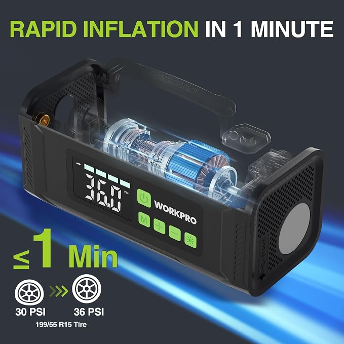 WORKPRO Tire Inflator Portable Air Compressor, 12V Electric Air Pump 150PSI - Image 2