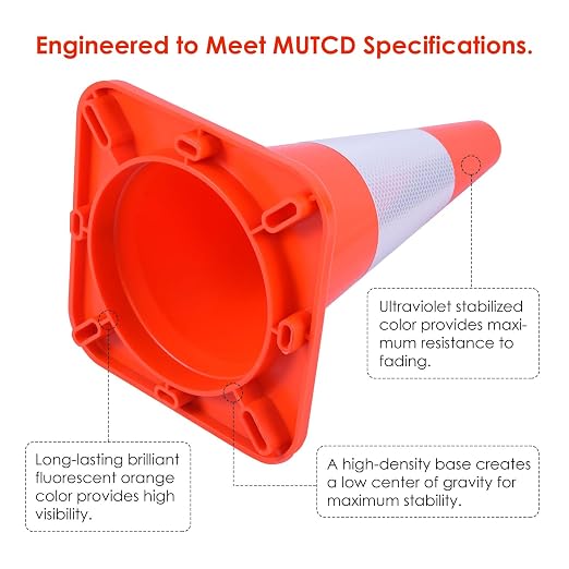 Overall Fluorescent Orange Red Integrated Traffic Cones, Road Cones - Image 4