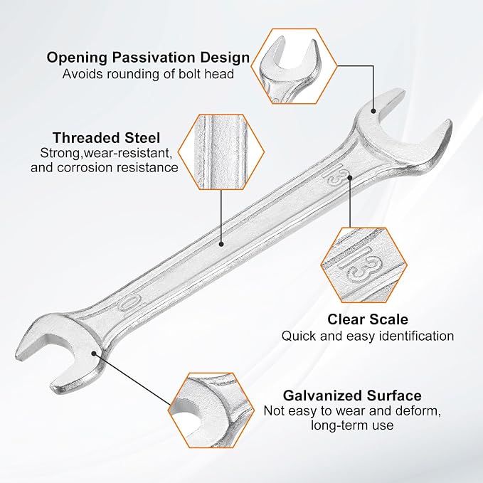 HARFINGTON 5pcs Double Open End Wrench 10mm x 12mm Metric 15 Degree Offset - Image 4