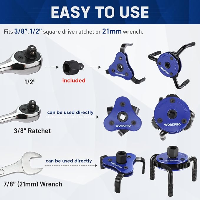WORKPRO Universal Oil Filter Wrench & Removal Tool, Adjustable Oil Filter - Image 3