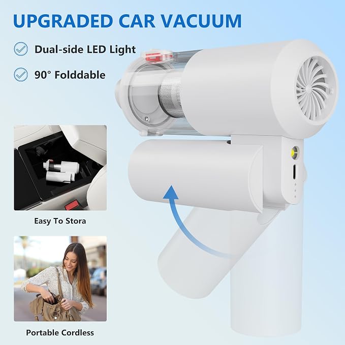 90° Foldable Mini Vacuum Cleaner, 4 in 1 Handheld Car Vacuum Portable Cordless - Image 3