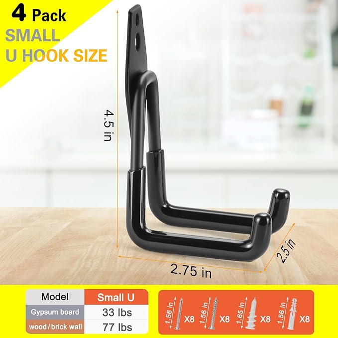 4 Pack Heavy Duty Garage Hooks Storage Organizer Wall Mount Power and Garden - Image 3