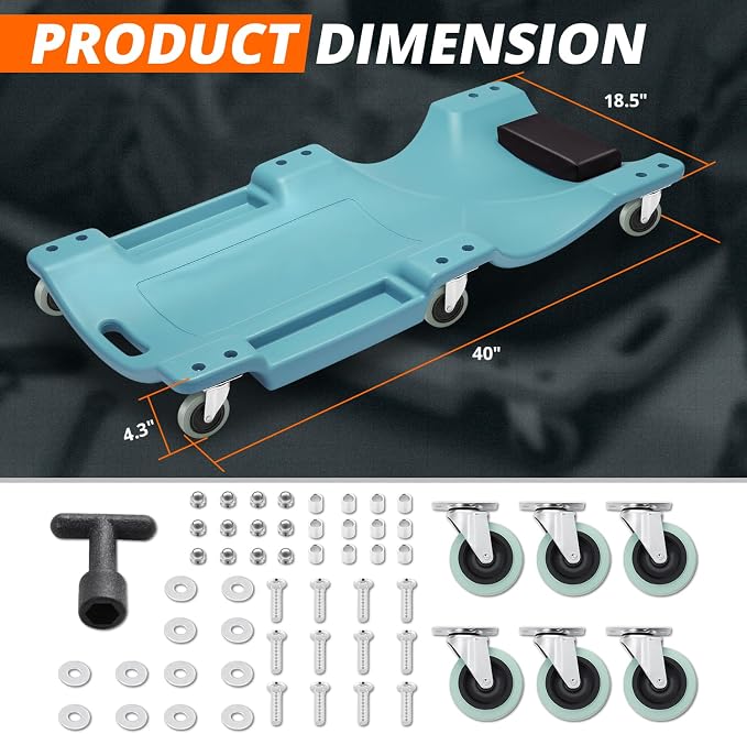 DNA MOTORING 40" L X 19" W Vehicle Repair Low Profile Plastic Rolling Garage - Image 5
