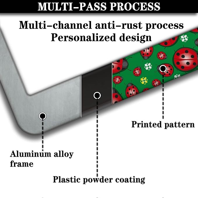 License Plate Frame Red Green License Plate Protector Cute Ladybug and Flowers - Image 5