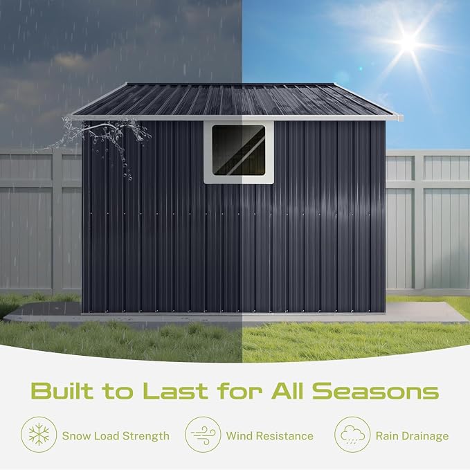 9.1' x 8.5' Outdoor Storage Shed, Sturdy Metal Building w/Windows & Lockable - Image 5