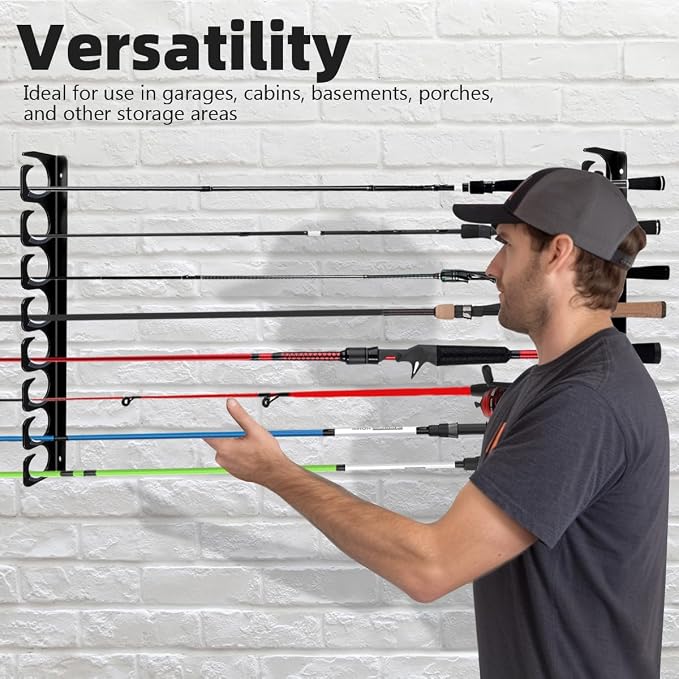 Wall Mounted Fishing Rod Rack Holder Ceiling Storage Hook Hanger Display Metal - Image 5