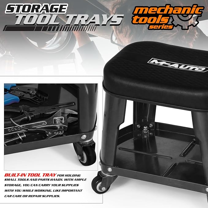 M-AUTO Heavy Duty Garage Rolling Work Seat 300LBS Capacity Mechanics Stool - Image 4
