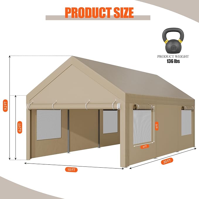 JAMFLY Carport, 10x20 ft Heavy Duty Carport - Image 7