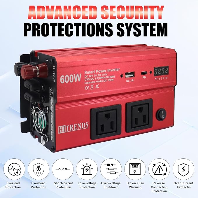 HITRENDS 600W Inverter for Car Power Inverters, 12V DC to 110V AC Converter - Image 6
