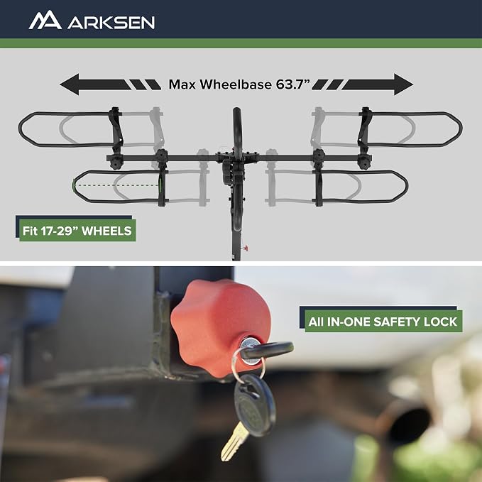 Arksen Hitch Mounted Smart Tilting 2-Bike Rack Platform Style 2" Foldable - Image 6