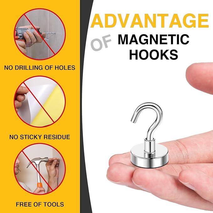 DIYMAG Magnetic Hooks, 30lbs+ Magnet Hook 2025 Cruise Cabin Ship Essentials - Image 6