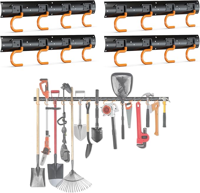 3-H 4×16" All Metal Garden Tool Organizer, Garage Tool Organizer, Broom Holder by 3-H
