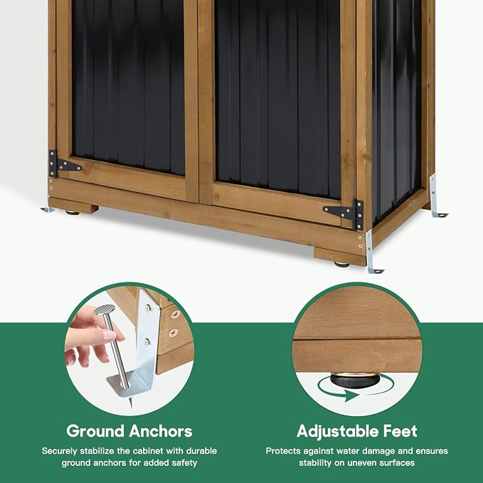 Outdoor Storage Cabinet – Weatherproof Wood & Metal Storage Shed - Image 7