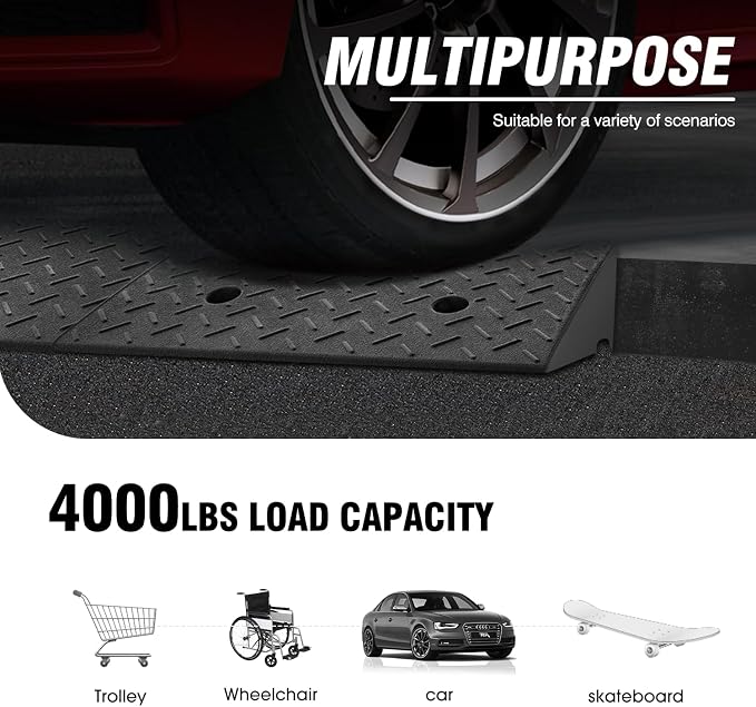 DNA MOTORING 6.9" Rise Rubber Curb Ramp Heavy Duty Loading Driveway Ramp - Image 6