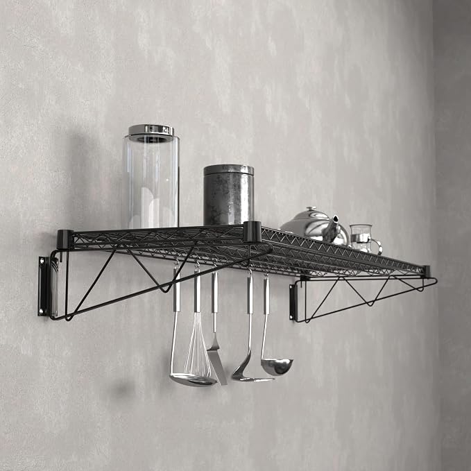 18" x 60" Black Epoxy Wire Wall Mount Shelf - Image 2