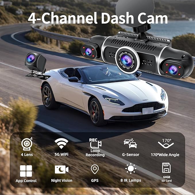 360° Dash Cam Front and Rear View 4 Channel Dash Camera FHD 2K+1080Px3 - Image 2