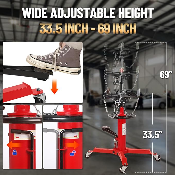 Transmission Jack with 2 Stage Hydraulic Ram, 1322 LBS Hydraulic Telescoping - Image 6