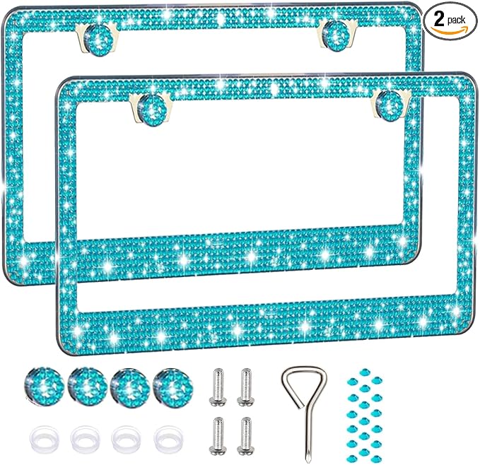 2 Pack License Plate Frames for Women, Sparkly Rhinestone Diamond Car by Unknown