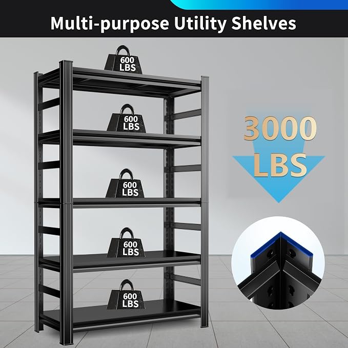 72" H Metal Garage Shelving Unit, 5-Tier Adjustable Garage Storage Shelves - Image 6