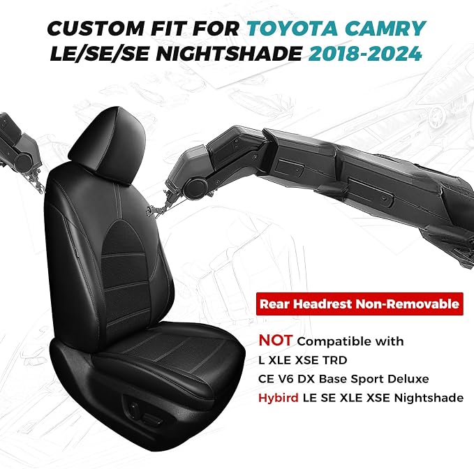 for Toyota Camry Seat Covers LE SE SE Nightshade 2018 2019 2020 2021 2022 2023 - Image 2