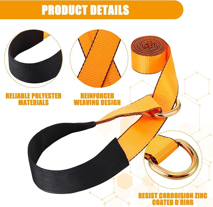 8 Pack 2'' X 8ft Tow Truck Straps Lasso Wheel Lift Straps Lasso Tow Strap - Image 4