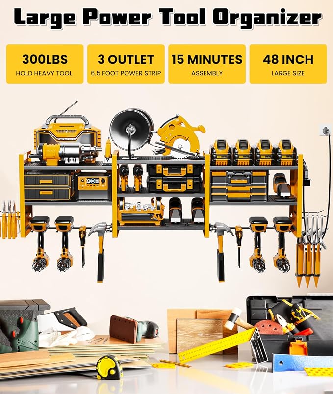 Heavy-Duty 48" Wall Mount Power Tool Organizer - Image 2