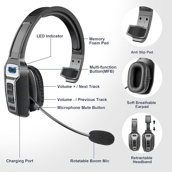 Trucker Bluetooth Headset, V5.2 Wireless Headset - Image 2