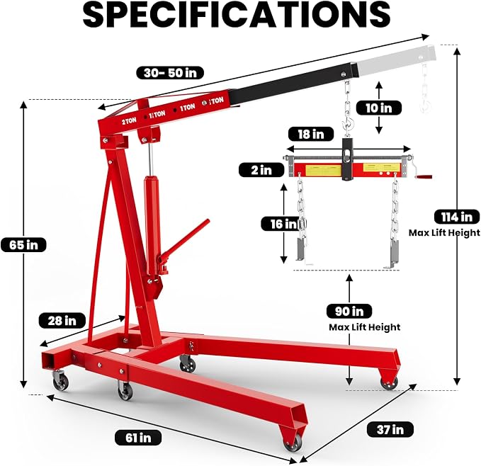 5000 LBS Engine Hoist with Load Leveler, Heavy Duty Alloy Steel Folding Cherry - Image 5