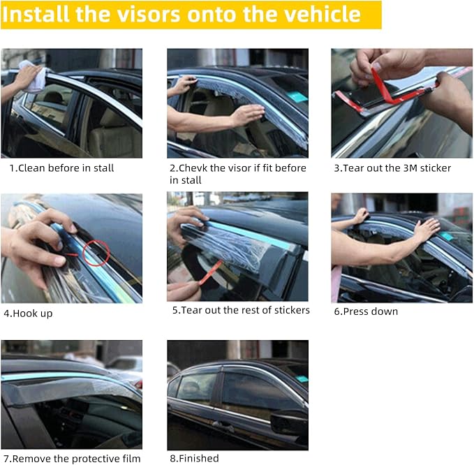 4pcs Smoke Tint With Chrome Trim Outside Mount Tape On/Clip On Style PVC Sun - Image 4