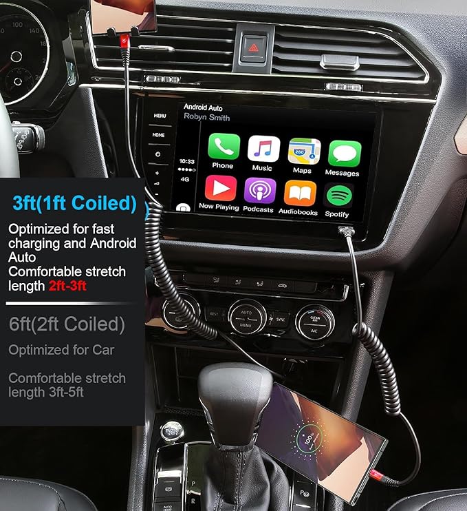 Coiled USB C Cable for Car 3FT & 6FT, USB C to USB C Fast Charging Cable USB - Image 4