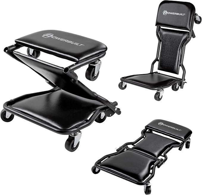 Powerbuilt 42-Inch Triplex Folding Creeper, Rolling Seat, and Brake Stool by PowerbuiltTools