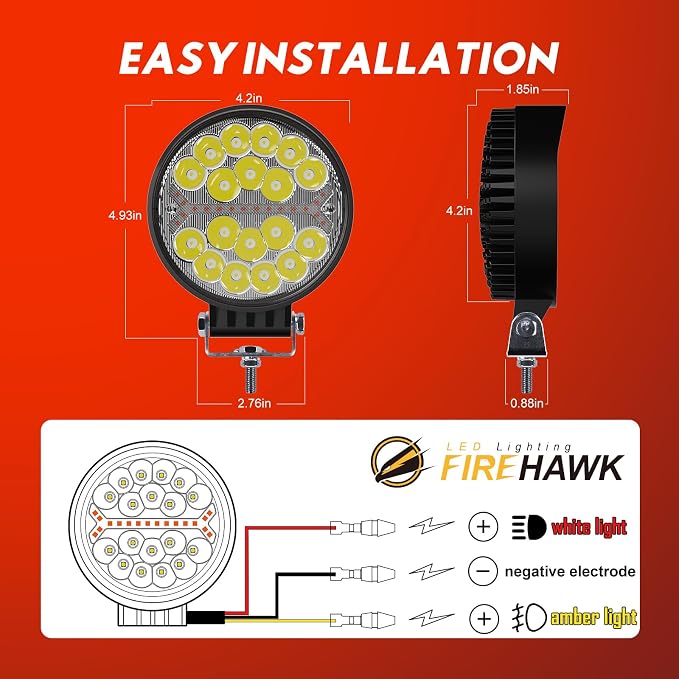 Firehawk LED Light Pods Bar 4 Inch 30000LM 60W Round Spot Flood Amber White - Image 6