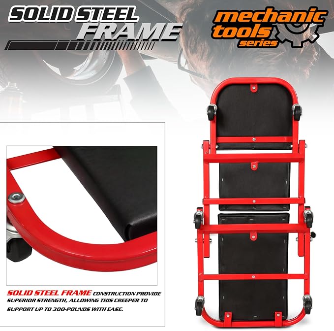 M-AUTO 40-Inch Folding Creeper Rolling Seat, All-in-One Adjustable Roller - Image 5