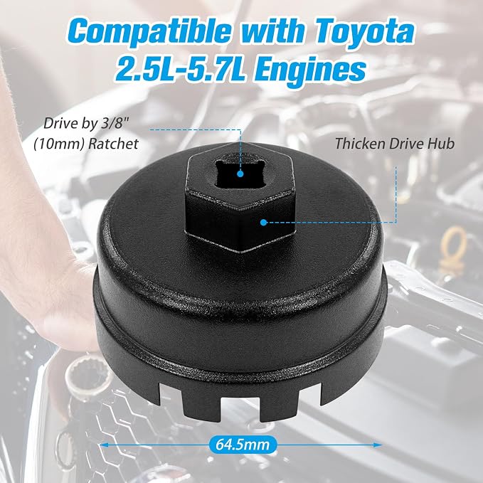 Heavy Duty Oil Filter Cap Removal Tool, 64mm 14 Flute Oil Filter Wrench - Image 3