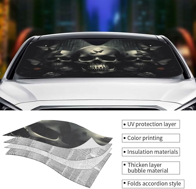 Skull Car Sun Shade Windshield Sunshade Foldable Front Window Shield Cover - Image 5