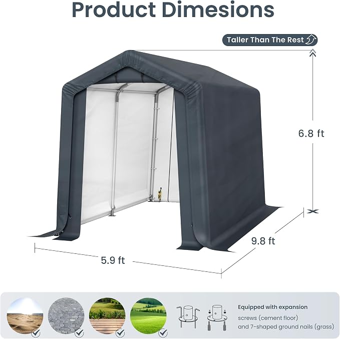 PHI VILLA 6'x10'x7' Outdoor Portable Storage Shelter Shed Garage - Image 6