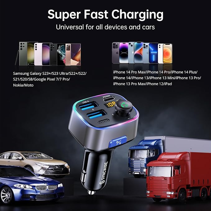 Syncwire Bluetooth 5.3 FM Transmitter Car Adapter 48W Wireless Radio Music - Image 8