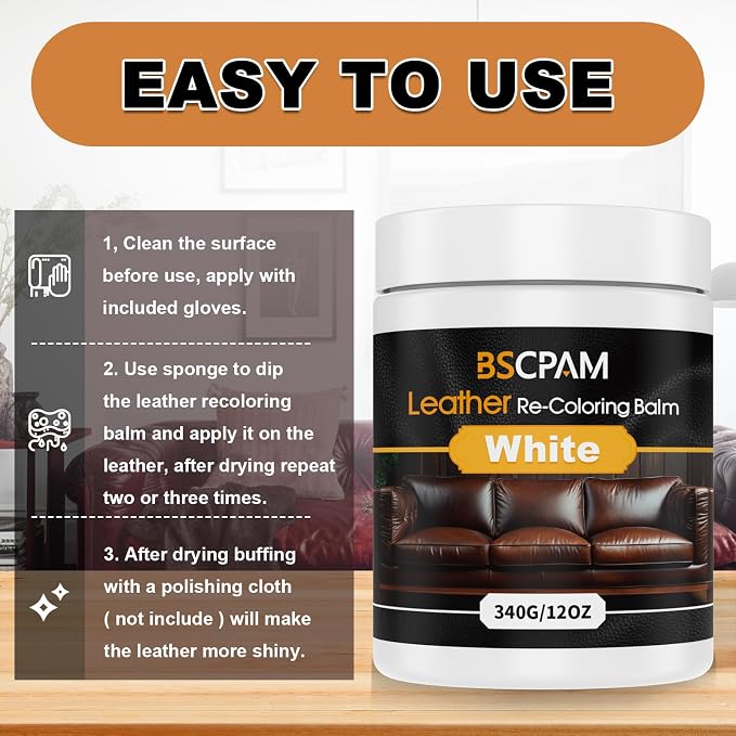 White Leather Recoloring Balm, 12oz Leather Color Restorer - Image 5