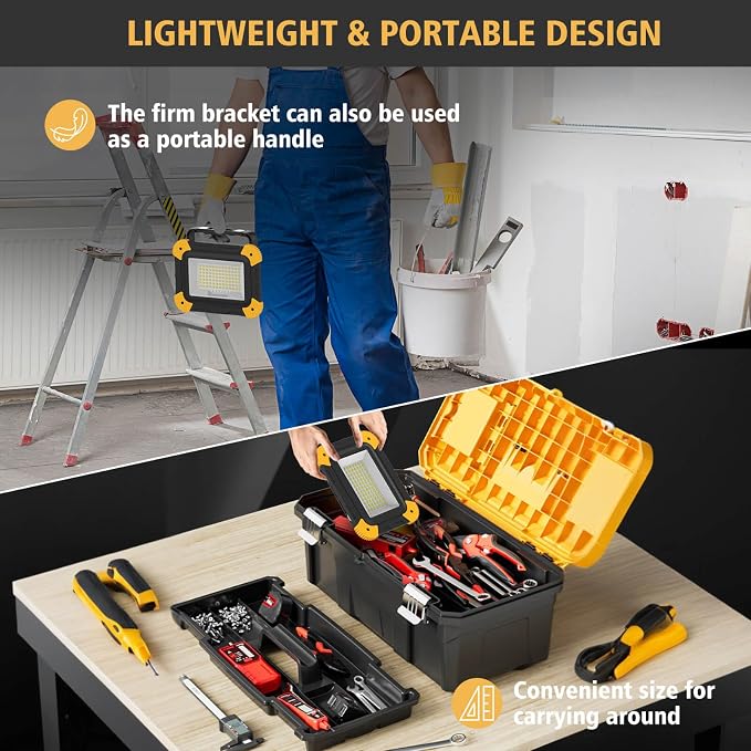 2-Pack Portable Flood Light, 4000mAh Magnetic Rechargeable LED Work Light - Image 7