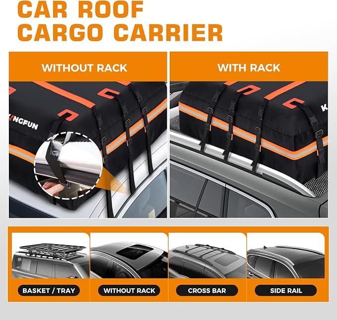 Kingfun Car Rooftop Cargo Carrier – Waterproof 15 Cubic Feet Car Roof Bag Fit - Image 3