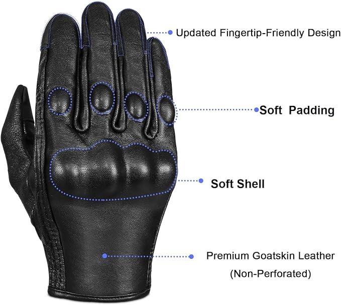 Full Finger Goat Skin Leather Touch Screen Motorcycle Gloves Men/Women S - Image 2