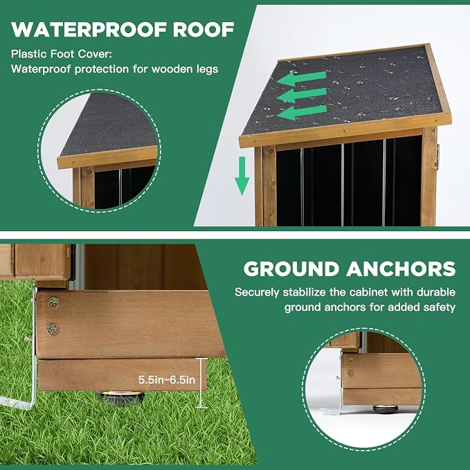 Outdoor Storage Cabinet Wood & Metal, Storage Shed Waterproof Double Lock - Image 3