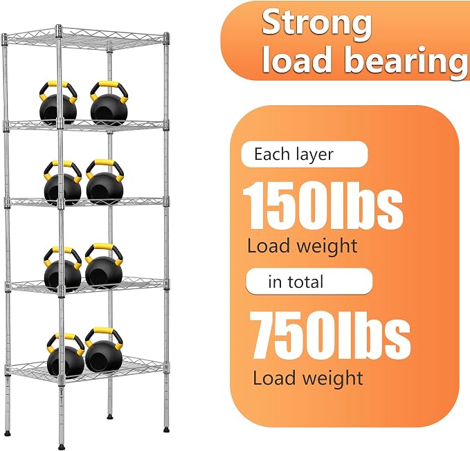 BestOffice 5 Tier Garage Shelving Heavy Duty Metal Shelves 17”D x 12”W x 48”H - Image 7