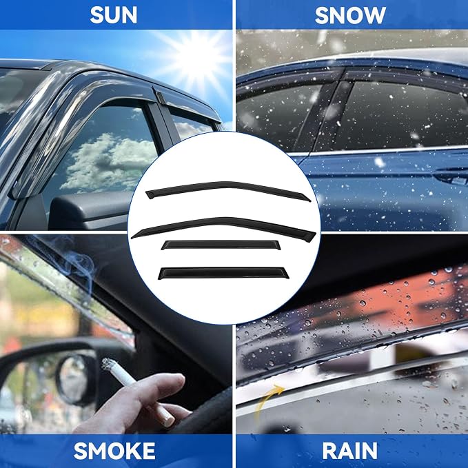 4pcs Front+Rear Smoke Tint Sun/Rain Guard Outside Mount Tape-On Vent Window - Image 3