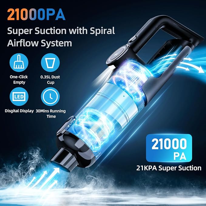 Car Vacuum Cleaner, 21Kpa/30Mins, Mini High Power Pet Portable Handheld - Image 2