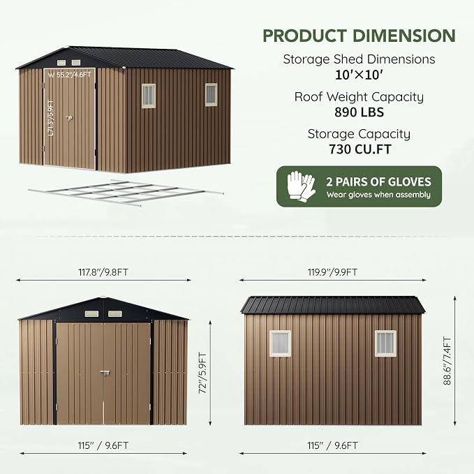 10x10 FT Outdoor Metal Storage Shed - Image 2